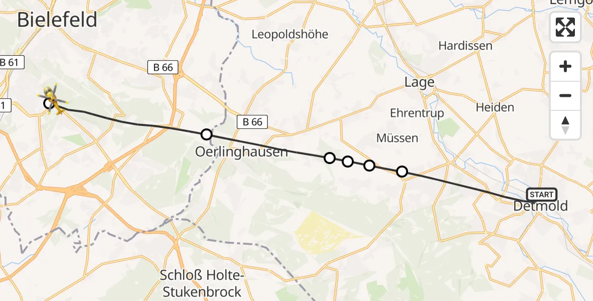 Routekaart van de vlucht: Rettungshubschrauber nach Luftrettungszentrum Bielefeld