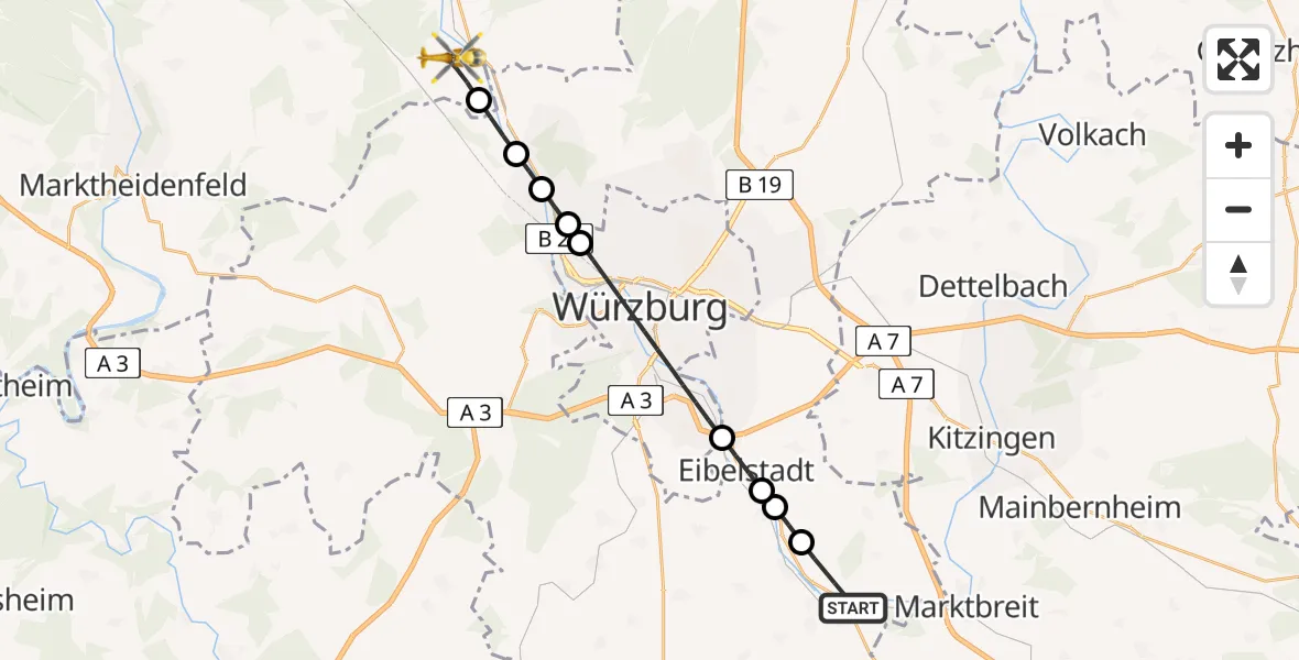 Flugroute Rettungshubschrauber Ochsenfurt - Zellingen, 02 März 2026, 11:38