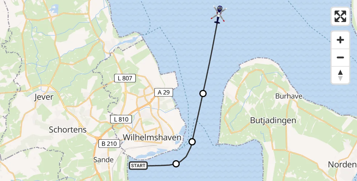 Flugroute Polizeihubschrauber Wilhelmshaven - Butjadingen, 02 März 2026, 11:40