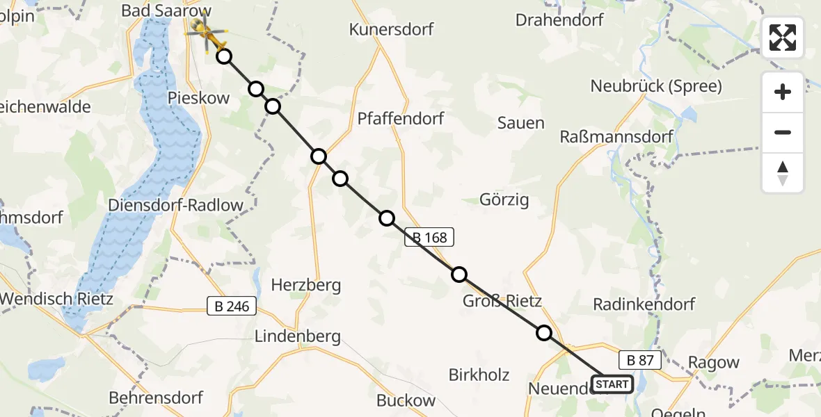 Flugroute Rettungshubschrauber Neuendorf - Bad Saarow, 02 März 2026, 11:49