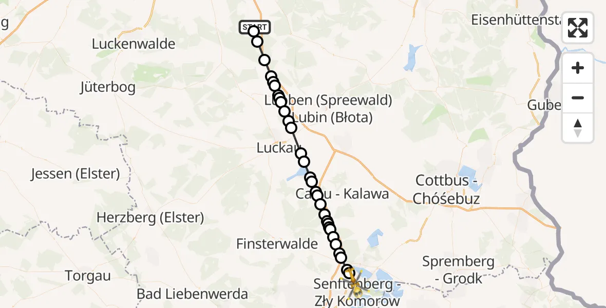 Flugroute Ambulanzhubschrauber Teupitz - Senftenberg, 02 März 2026, 11:53
