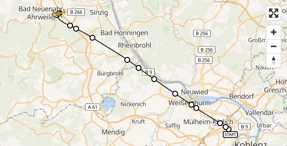 Flugroute Rettungshubschrauber Koblenz - Bad Neuenahr-Ahrweiler, 02 März 2026, 11:56