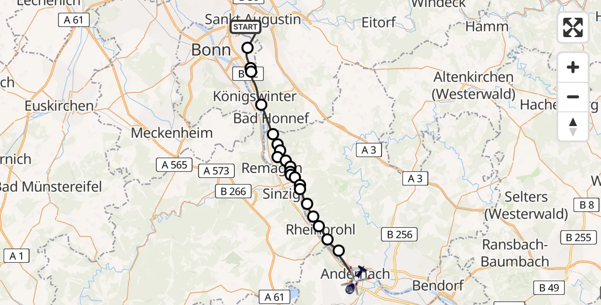 Flugroute Polizeihubschrauber Sankt Augustin - Andernach, 02 März 2026, 12:01