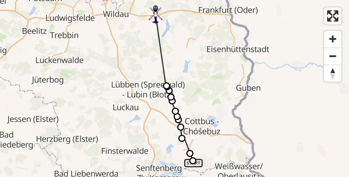Flugroute Polizeihubschrauber Welzow - Markgrafpieske, 02 März 2026, 12:03