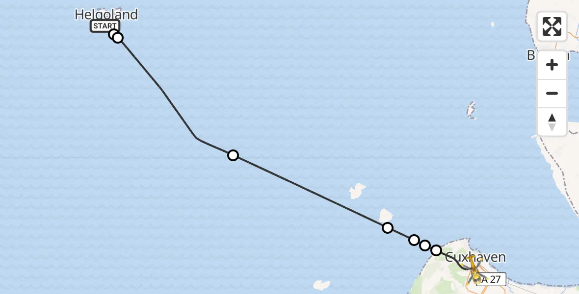 Flugroute Rettungshubschrauber North Sea - Cuxhaven, 02 März 2026, 12:16