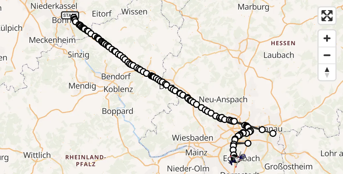 Flugroute Polizeihubschrauber Sankt Augustin - Frankfurt-Egelsbach Airport, 02 März 2026, 12:18