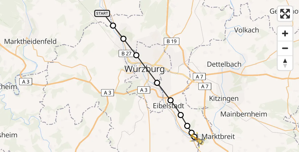 Routekaart van de vlucht: Rettungshubschrauber nach Ochsenfurt Hospital Heliport