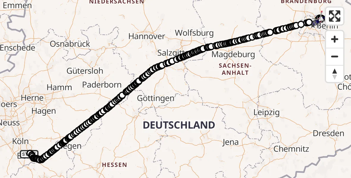 Flugroute Polizeihubschrauber Bonn-Hangelar Airfield - Ahrensfelde Heliport, 02 März 2026, 12:19
