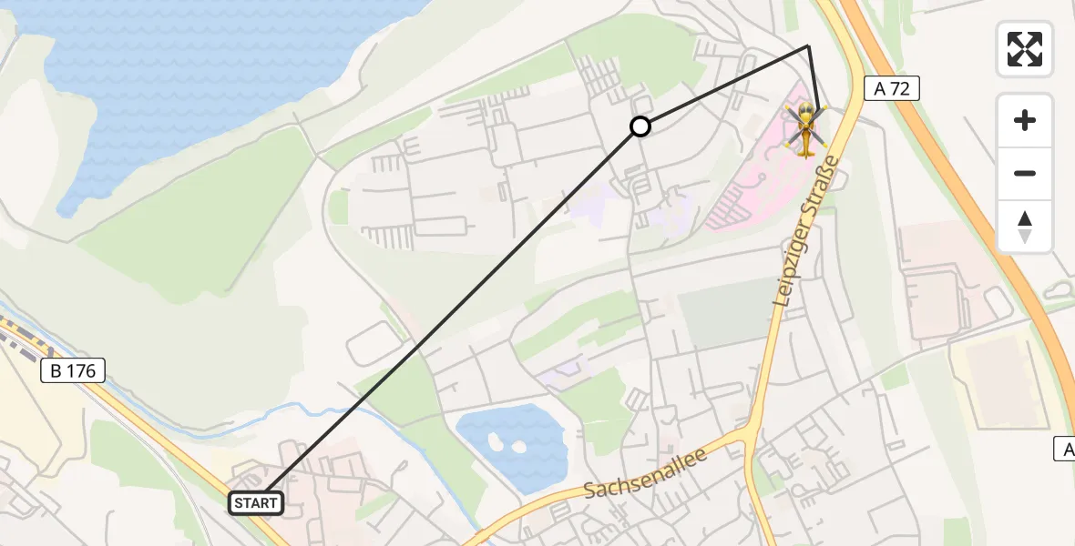 Routekaart van de vlucht: Rettungshubschrauber nach Sana Hospital Borna Heliport