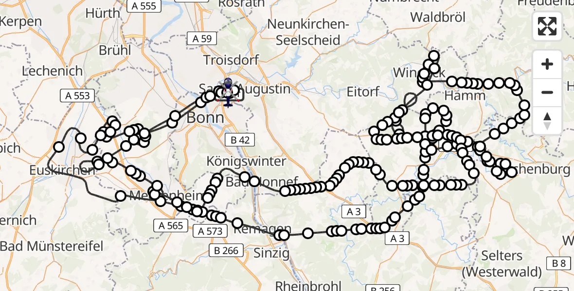 Flugroute Polizeihubschrauber Sankt Augustin - Sankt Augustin, 02 März 2026, 12:21