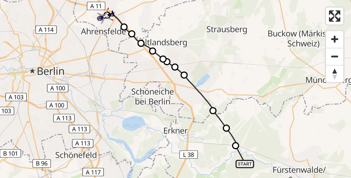 Flugroute Polizeihubschrauber Spreenhagen - Ahrensfelde Heliport, 02 März 2026, 12:25