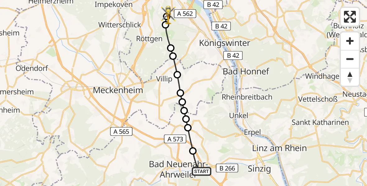 Flugroute Rettungshubschrauber Bad Neuenahr-Ahrweiler - Bonn University Hospital Heliport, 02 März 2026, 12:32