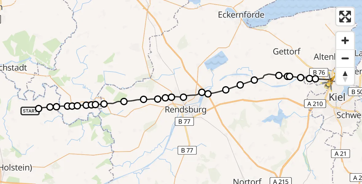Flugroute Rettungshubschrauber Hennstedt - Kiel, 02 März 2026, 12:38
