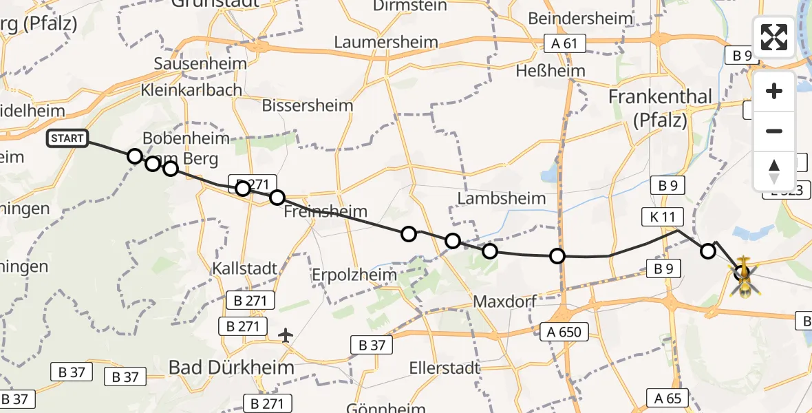 Flugroute Rettungshubschrauber Neuleiningen - Ludwigshafen Accident Hospital Heliport, 02 März 2026, 12:47