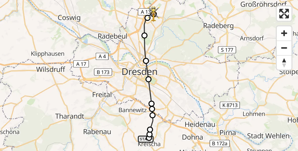 Flugroute Ambulanzhubschrauber Theisewitz - Dresden Airport, 02 März 2026, 12:48