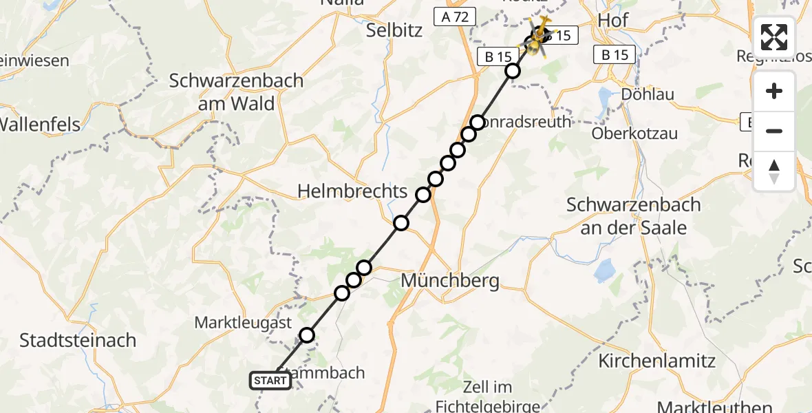 Flugroute Rettungshubschrauber Steinbach - Wölbattendorf, 02 März 2026, 12:52