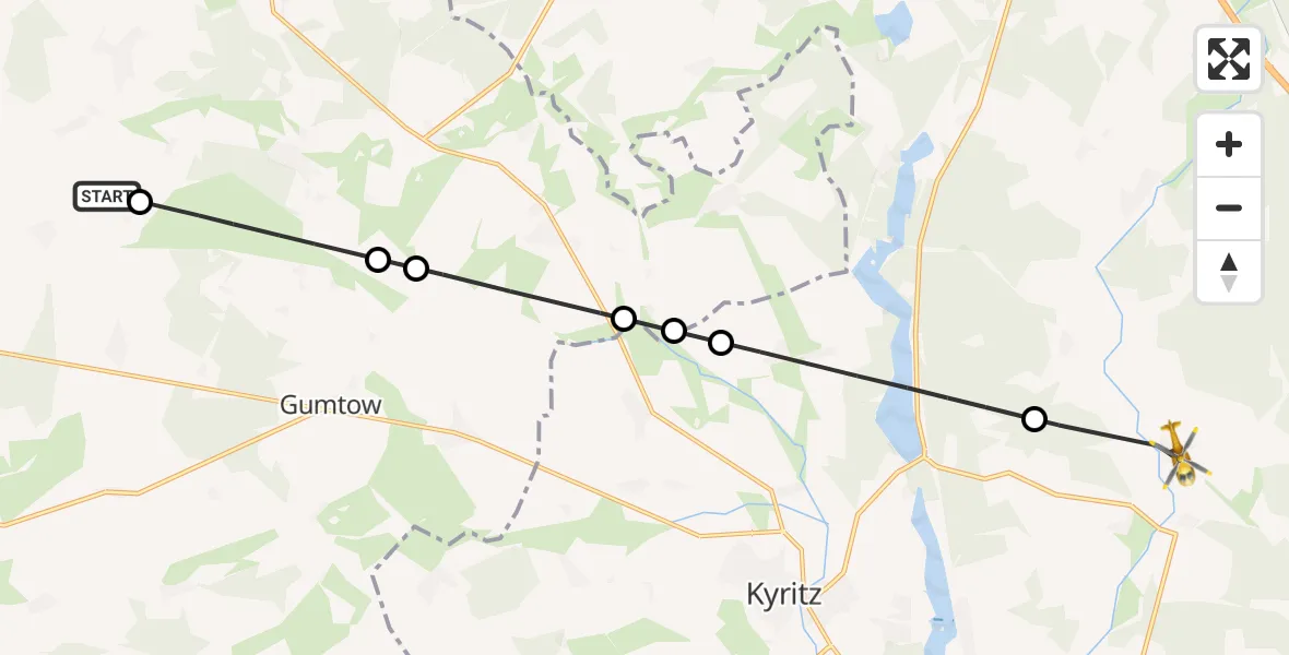 Flugroute Rettungshubschrauber Gumtow - Wusterhausen/Dosse, 02 März 2026, 12:55