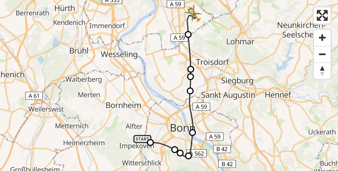Flugroute Rettungshubschrauber Alfter - Cologne Bonn Airport, 02 März 2026, 12:58