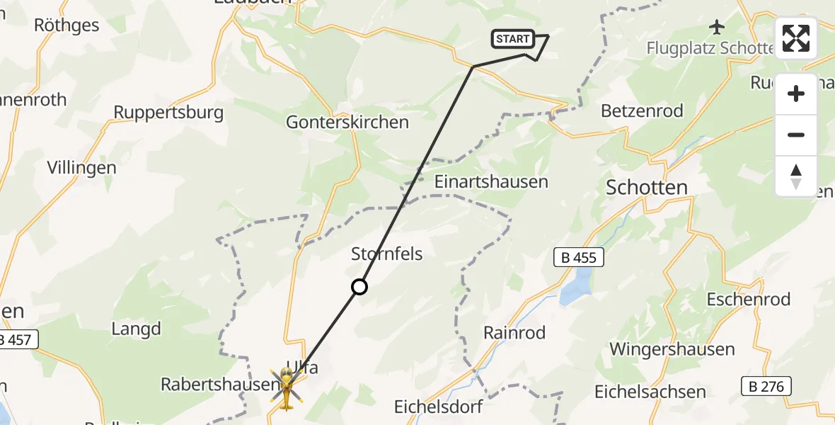Flugroute Ambulanzhubschrauber Laubach - Ulfa, 02 März 2026, 13:03