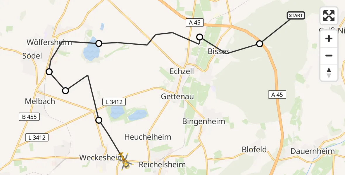 Flugroute Ambulanzhubschrauber Echzell - Reichelsheim, 02 März 2026, 13:10