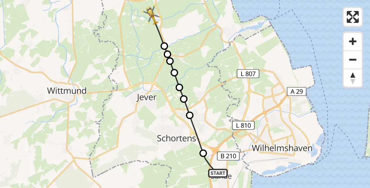 Flugroute Rettungshubschrauber Sande - Oldorf, 02 März 2026, 13:18