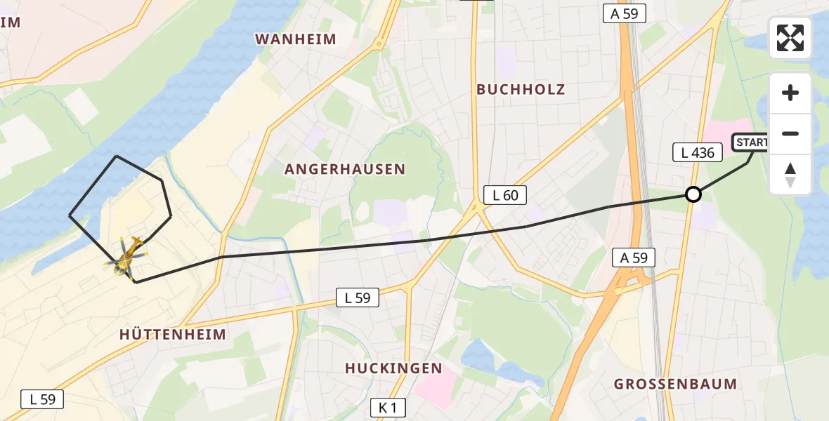 Flugroute Rettungshubschrauber Duisburg Air Rescue Heliport (Christoph 9) - Duisburg-Süd, 02 März 2026, 13:35