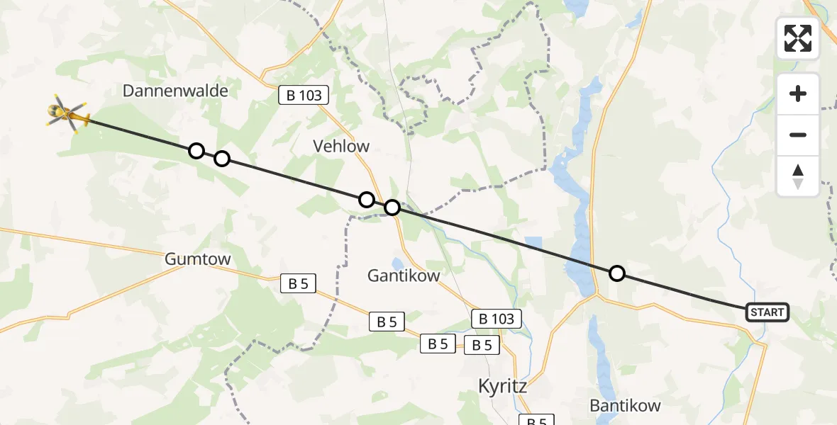 Flugroute Rettungshubschrauber Wusterhausen/Dosse - Dannenwalde, 02 März 2026, 13:40