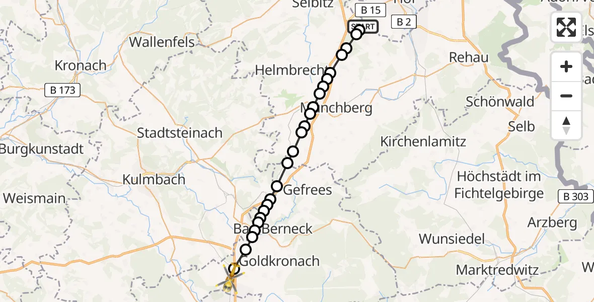 Flugroute Rettungshubschrauber Hof-Plauen Airport - Gemein, 02 März 2026, 13:40