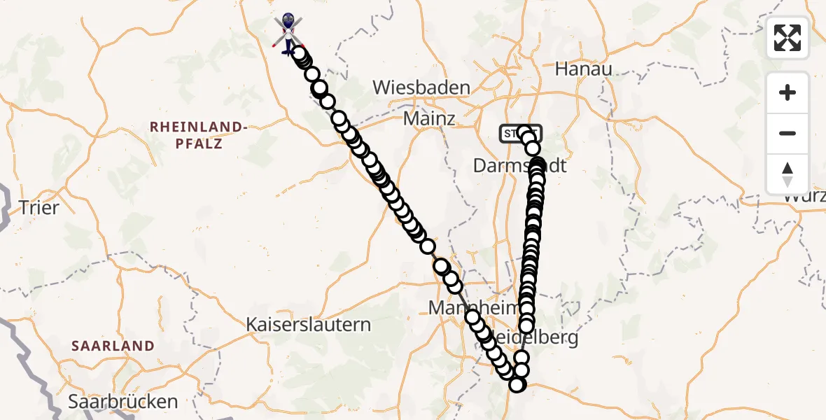 Routekaart van de vlucht: Polizeihubschrauber nach Dahlheim, L 334
