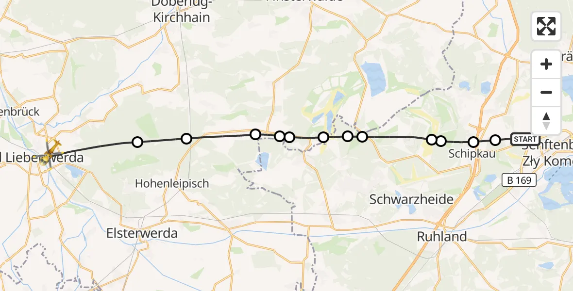 Flugroute Rettungshubschrauber Schipkau - Bad Liebenwerda, 02 März 2026, 14:00