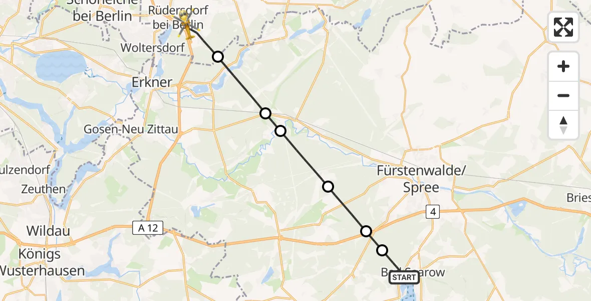 Flugroute Rettungshubschrauber Bad Saarow - Rüdersdorf, 02 März 2026, 14:15