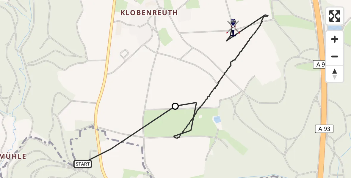 Flugroute Polizeihubschrauber Altenstadt an der Waldnaab - Kirchendemenreuth, 02 März 2026, 14:18