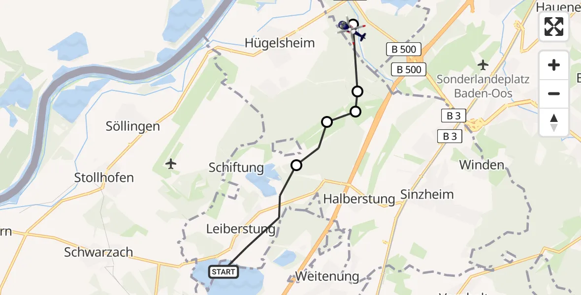 Flugroute Polizeihubschrauber Leiberstung - Iffezheim, 02 März 2026, 14:24
