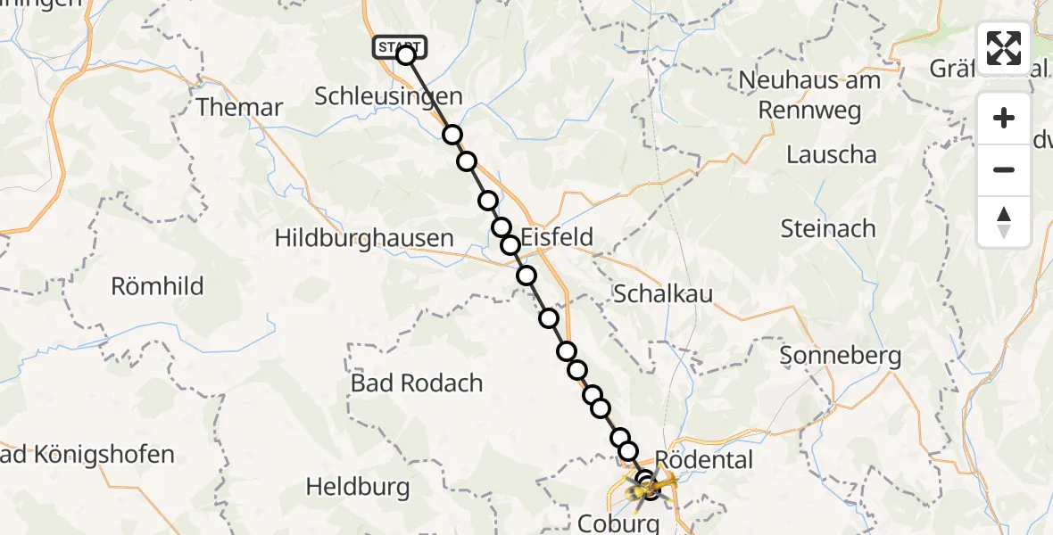 Flugroute Rettungshubschrauber Erlau - Dörfles bei Coburg, 02 März 2026, 14:33