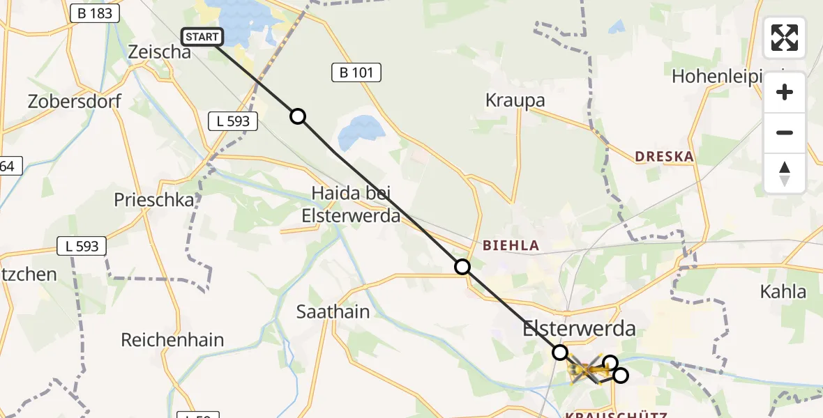 Flugroute Rettungshubschrauber Bad Liebenwerda - Elbe-Elster Hospital Elsterwerda Heliport, 02 März 2026, 14:35
