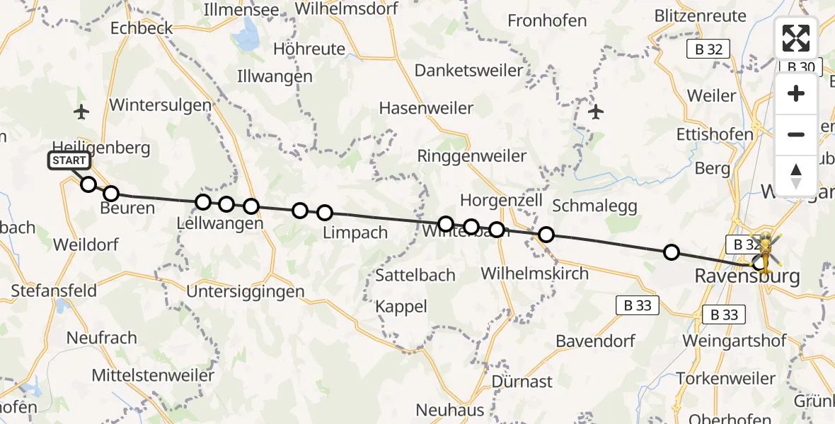 Routekaart van de vlucht: Rettungshubschrauber nach Sankt Elisabeth Hospital Heliport