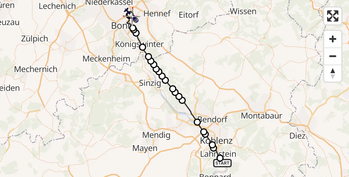Flugroute Polizeihubschrauber Rhens - Sankt Augustin, 02 März 2026, 14:44