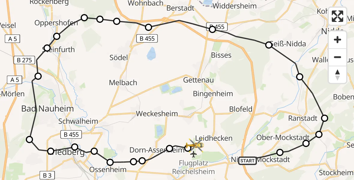 Flugroute Ambulanzhubschrauber Nieder-Mockstadt - Reichelsheim Airfield, 02 März 2026, 14:44