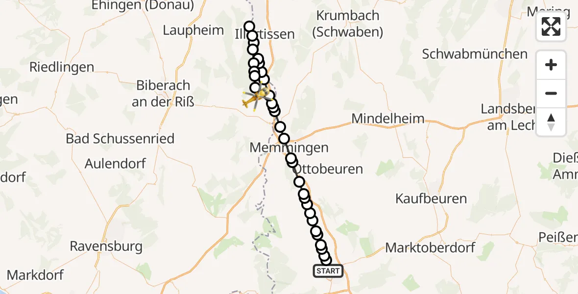 Flugroute Rettungshubschrauber Kempten (Allgäu) - Erolzheim, 02 März 2026, 14:56