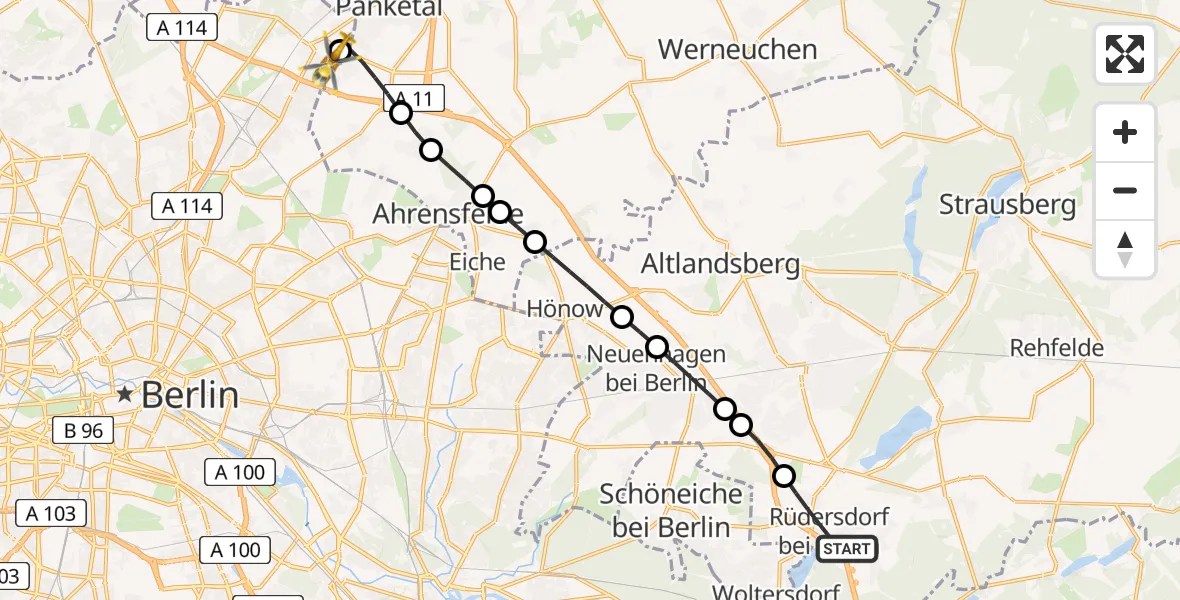 Flugroute Rettungshubschrauber Rüdersdorf - Helios Clinic Berlin-Buch Heliport, 02 März 2026, 15:09