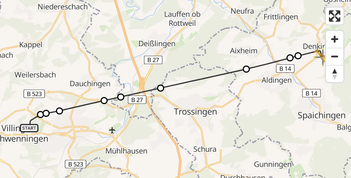 Flugroute Rettungshubschrauber DRF Air Rescue Station Villingen-Schwenningen Heliport (Christoph 11) - Denkingen, 02 März 2026, 15:12