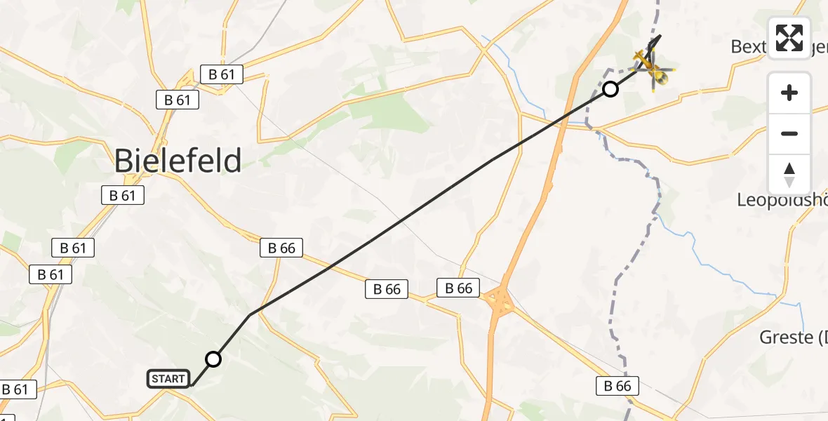 Flugroute Rettungshubschrauber Luftrettungszentrum Bielefeld - Leopoldshöhe, 02 März 2026, 15:18