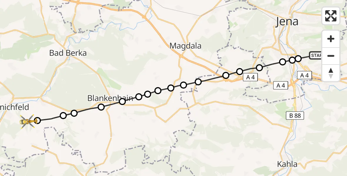 Routekaart van de vlucht: Rettungshubschrauber nach Kranichfeld, K 310