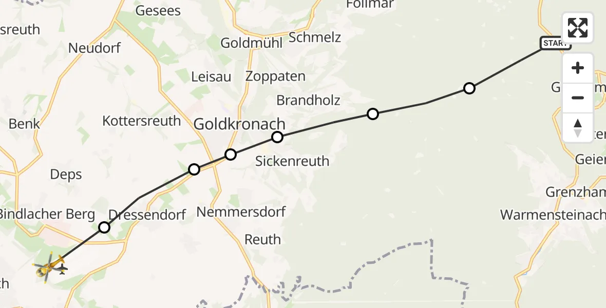 Flugroute Rettungshubschrauber Grassemann - Bayreuth Airport, 02 März 2026, 15:37
