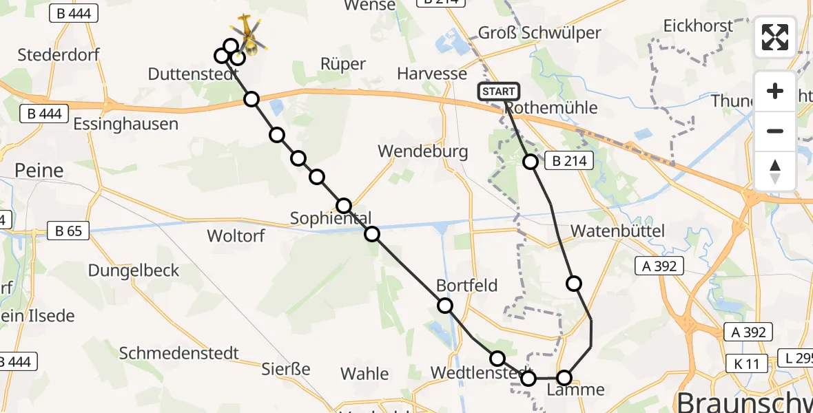 Flugroute Rettungshubschrauber Rothemühle - Meerdorf, 02 März 2026, 15:44