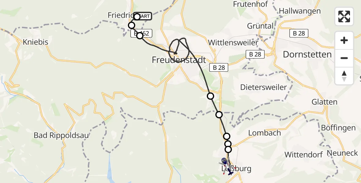 Flugroute Polizeihubschrauber Freudenstadt - Loßburg, 02 März 2026, 15:49