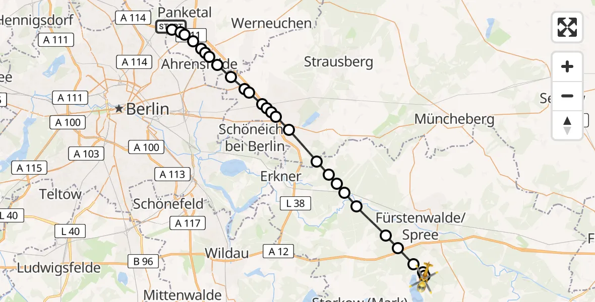 Flugroute Rettungshubschrauber Helios Clinic Berlin-Buch Heliport - Bad Saarow, 02 März 2026, 15:57