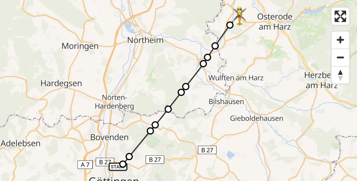 Flugroute Rettungshubschrauber Göttingen University Clinic Heliport - Förste, 02 März 2026, 15:59