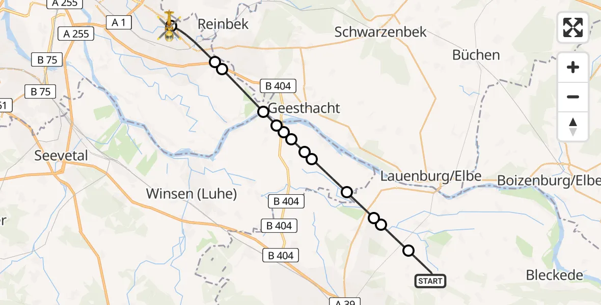 Flugroute Ambulanzhubschrauber Rullstorf - Christoph Hansa ADAC Helipad, 02 März 2026, 16:11