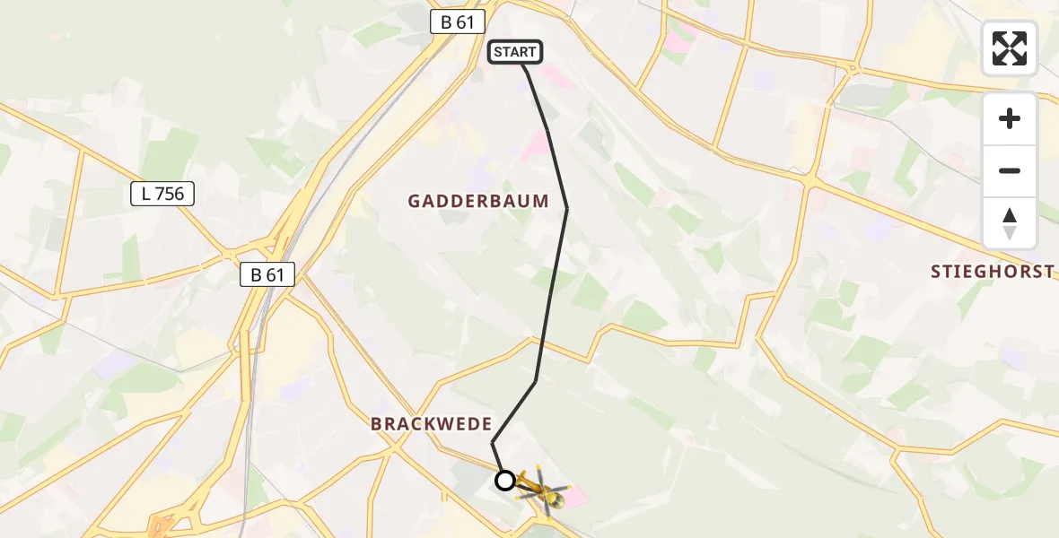 Flugroute Rettungshubschrauber Bielefeld - Luftrettungszentrum Bielefeld, 02 März 2026, 16:12